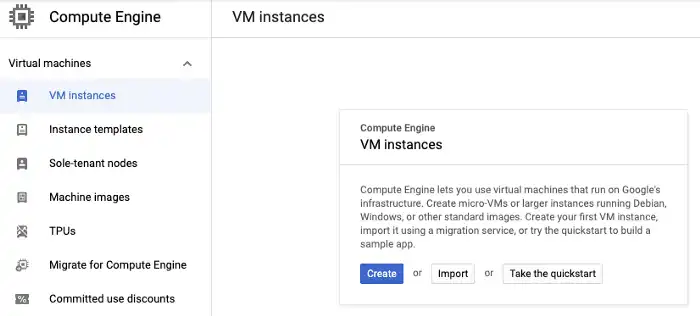A screenshot of creating a VM instance in Google Cloud Platform