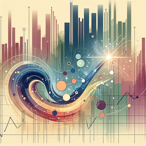 A beautiful abstract image showing financial charts merging into a single point, as if it were a wave.