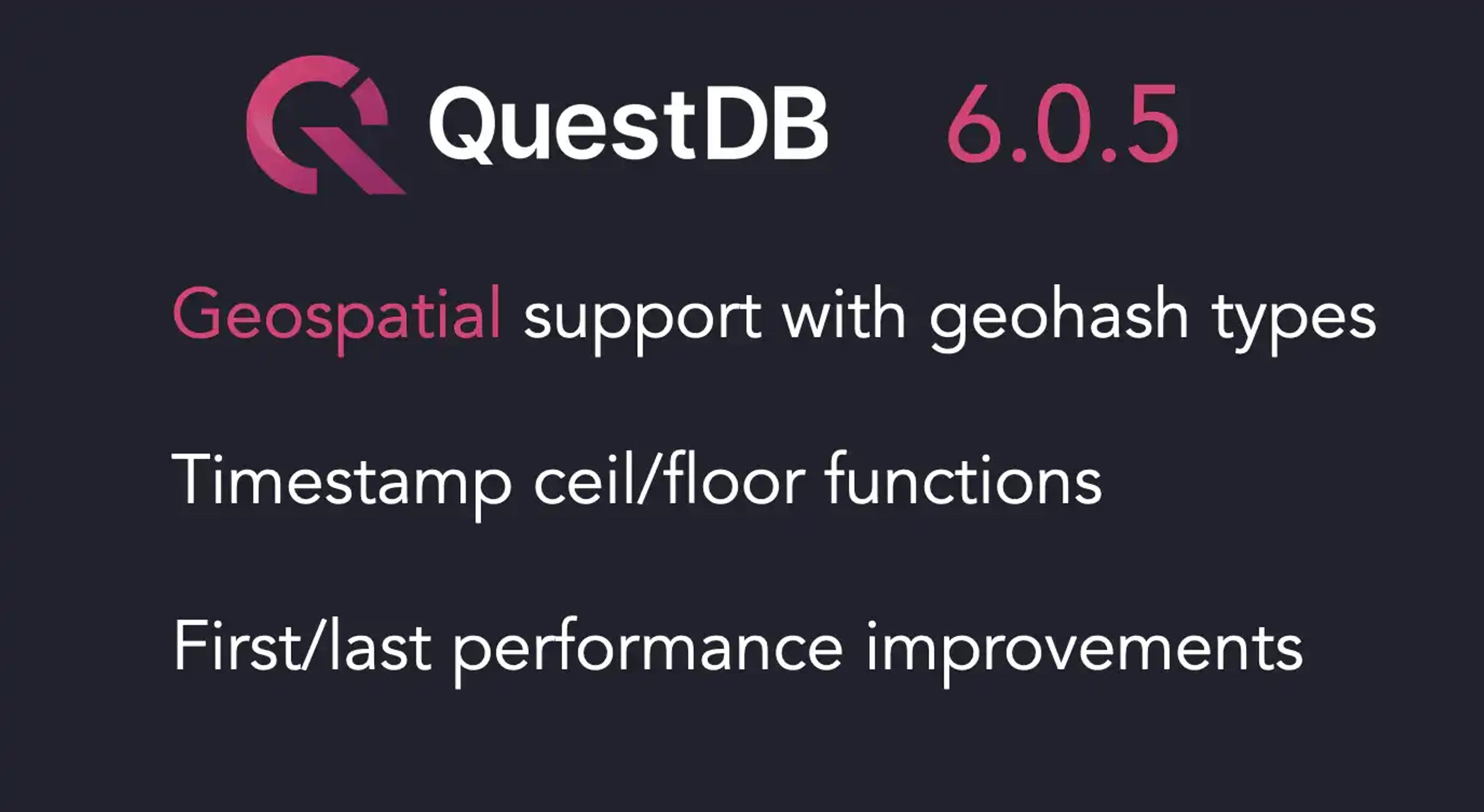 Banner for blog post "QuestDB 6.0.5 September release, geospatial support"