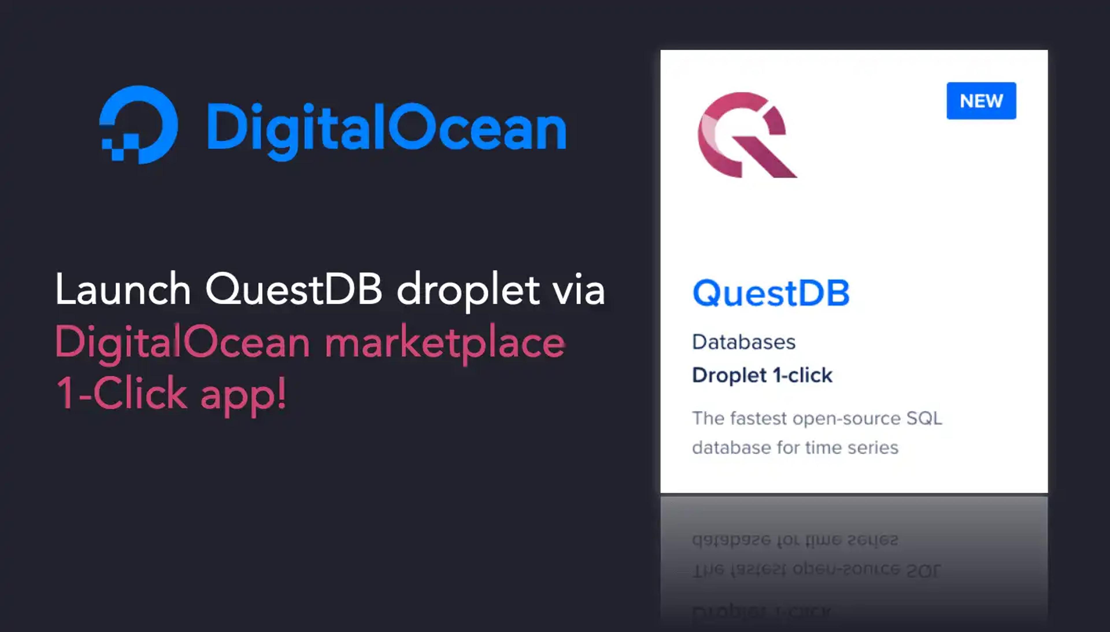 Banner for blog post "Launch a QuestDB droplet in 1-click via the DigitalOcean marketplace"