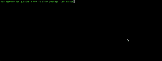 Terminal showing QuestDB being build from its source code