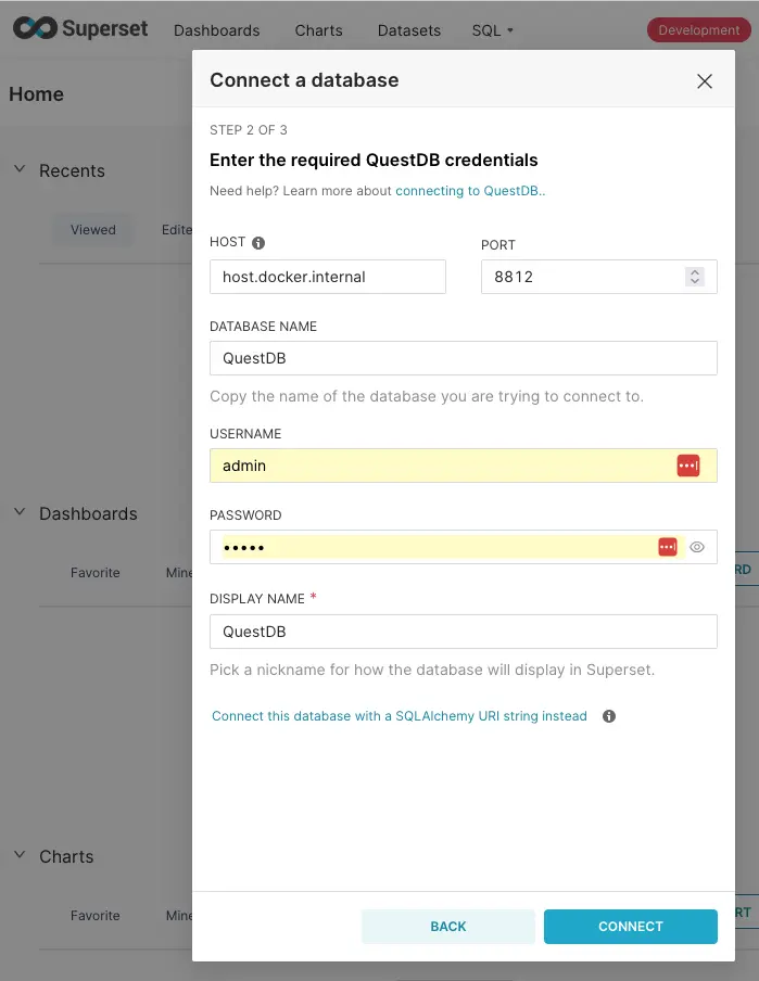 QuestDB Database Configuration