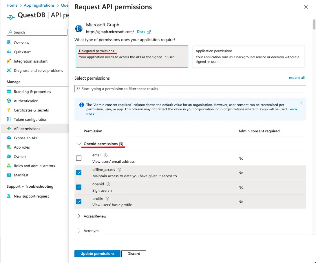 EntraID image, add openid permissions