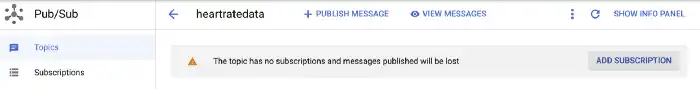 A screenshot of creating a Pub/Sub subscription in Google Cloud Platform
