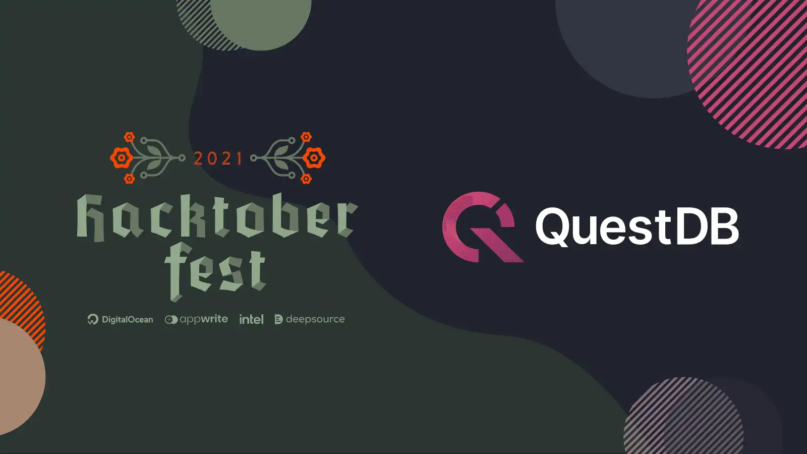 Banner for blog post with title "Join Hacktoberfest 2021 and contribute to QuestDB!"