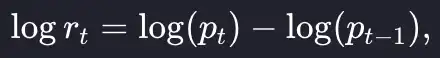 An equation showing the log return over a period