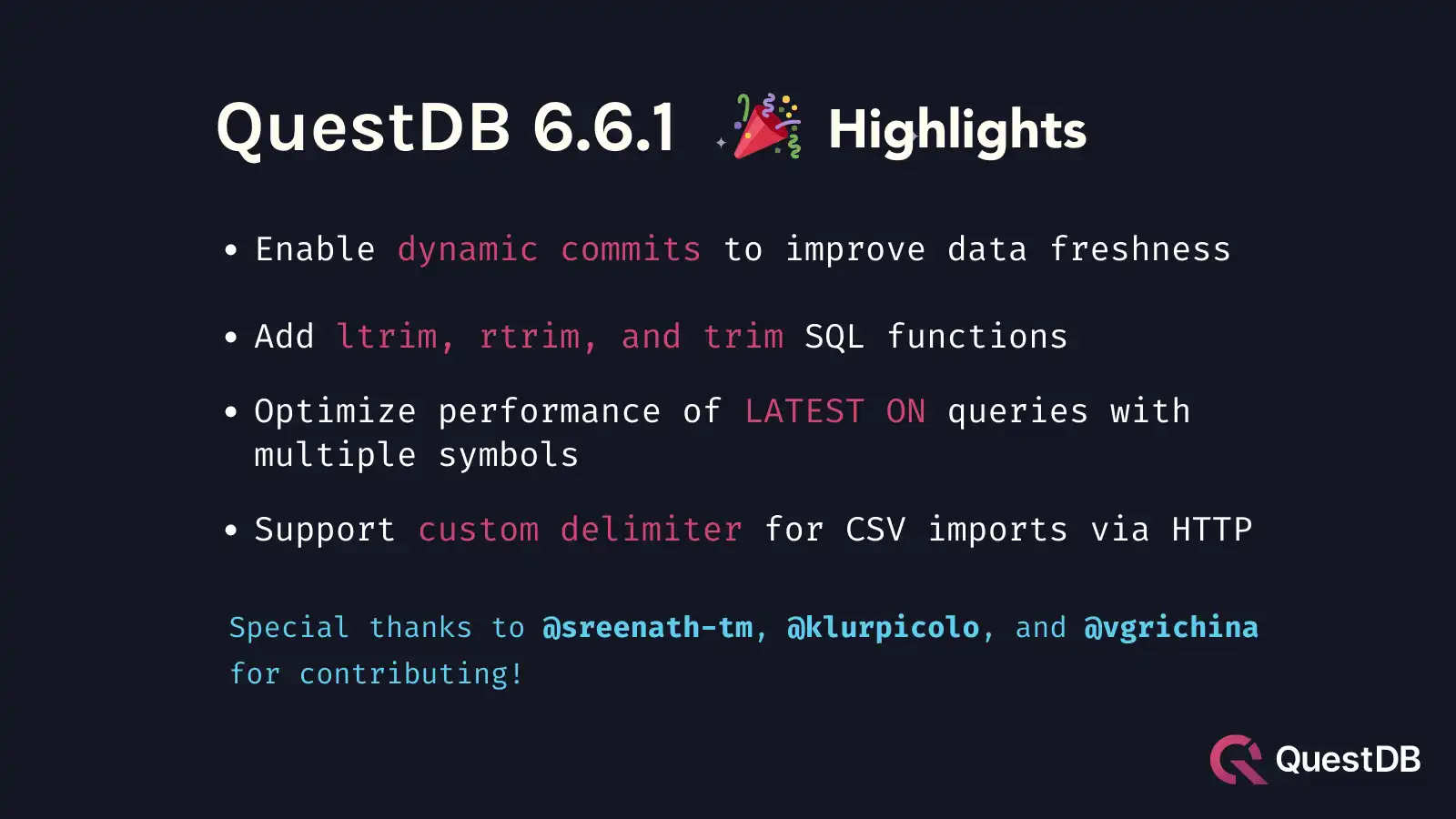 QuestDB 6.6.1 release highlights