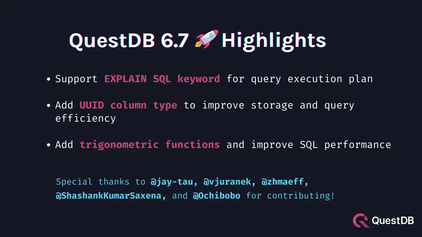 QuestDB 6.7 highlights