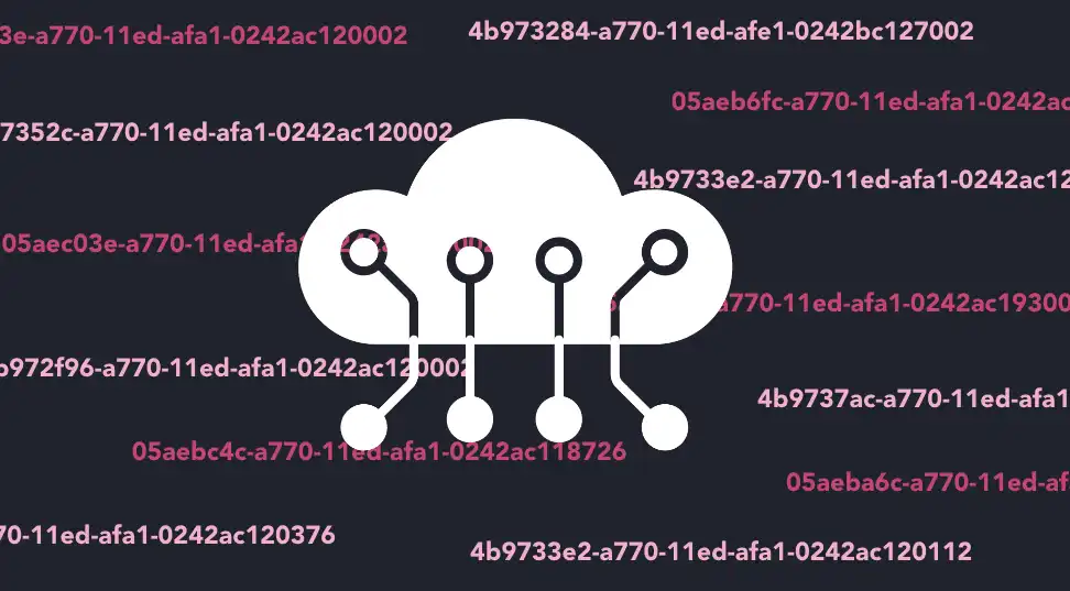 A cloud image with multiple connections and several UUIDs in the background