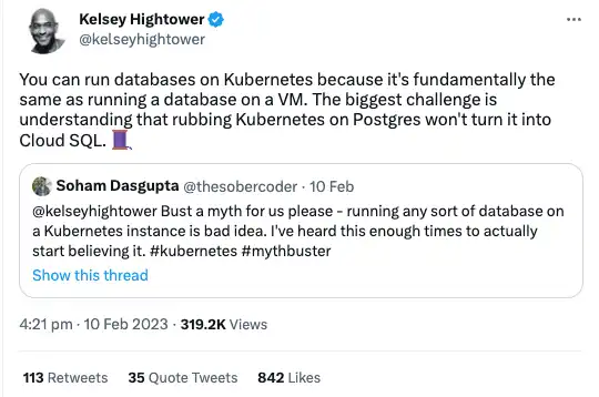 Banner for blog post with title "Running Databases on Kubernetes"