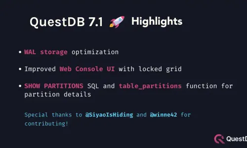 Banner for blog post with title "QuestDB 7.1 Release"