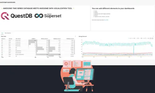 Banner for blog post with title "Time-Series Data Visualization with Apache Superset and QuestDB"