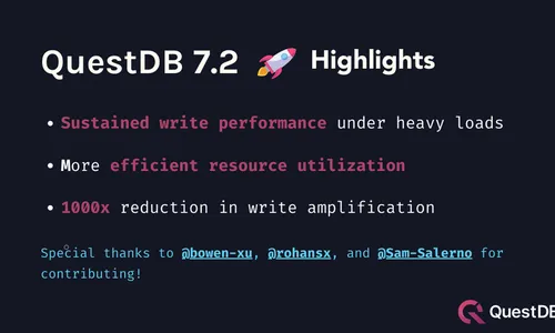 Banner for blog post with title "QuestDB 7.2 Release"