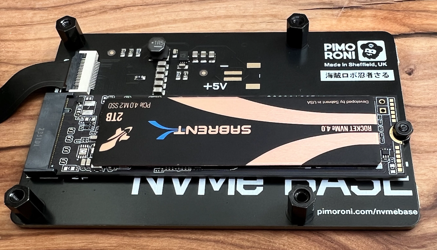 The NVMe base with the Sabrent drive attached. It's small, clean and cool looking.