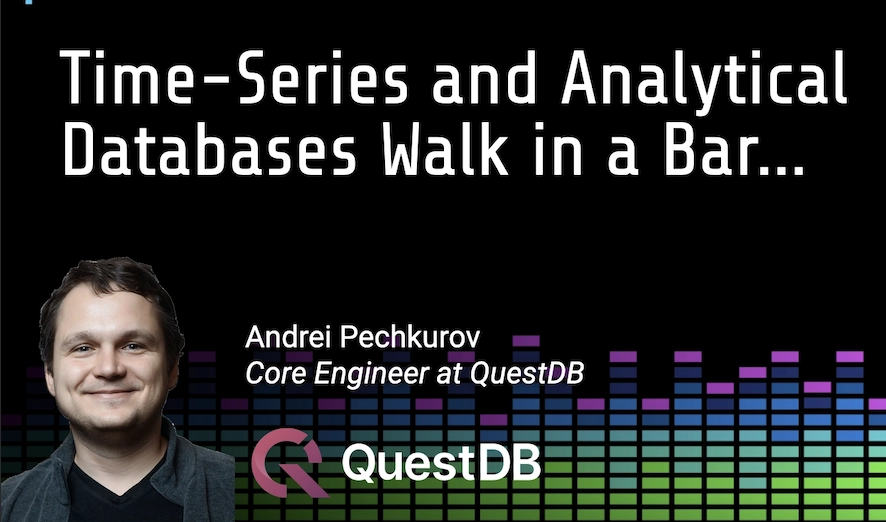 Banner for blog post with title "Time-series and analytical databases walk into a bar"