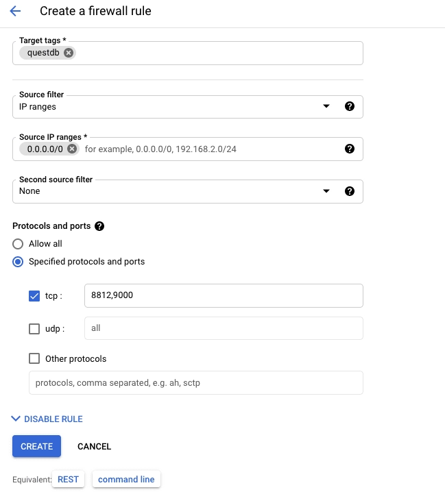 Creating a firewall rule in for VPC networking on Google Cloud Platform