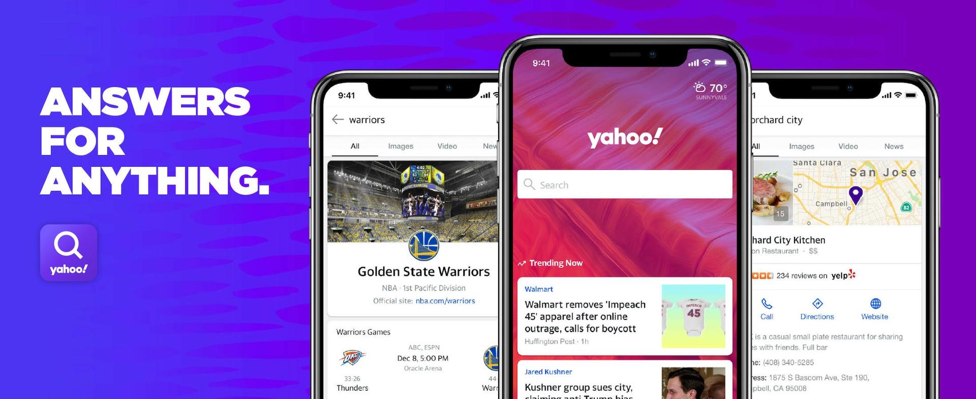 An advertisement for yahoo.com showing personalized search across multiple mobile devices